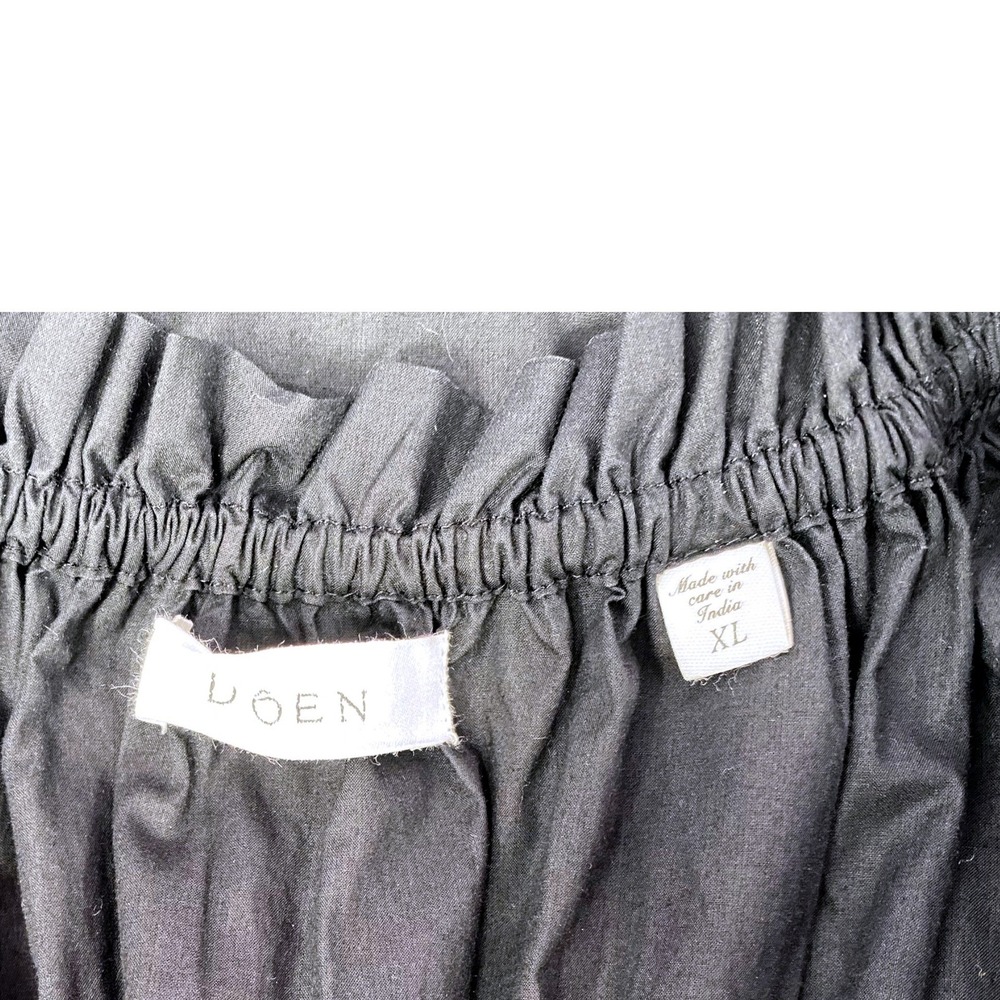 Doen Ischia Dress Black Organic Cotton Viscose Smocked Puff Sleeve Midi XL - Picture 15 of 16